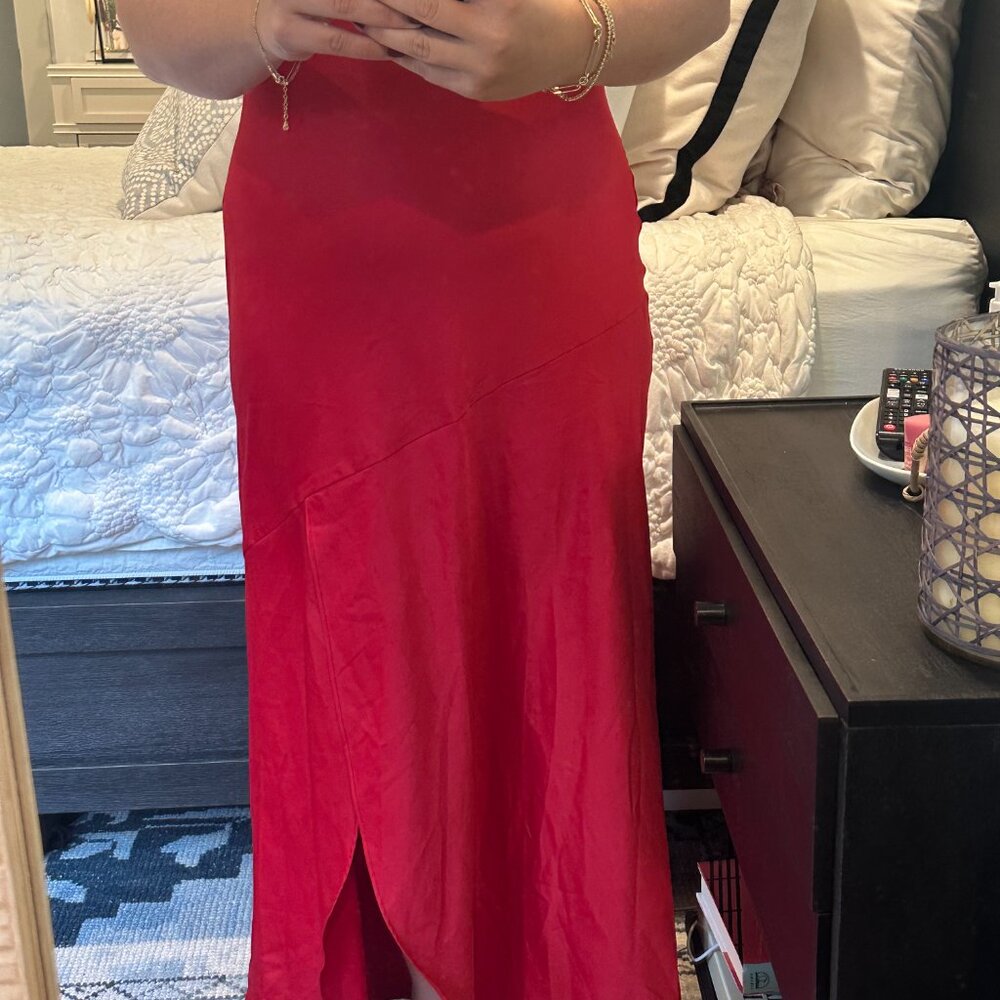 Urban Outfitters Red Satin Gown with Ruffle Detailing and Open Back - Picture 4 of 10